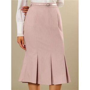 Women's Elegant Formal Skirt with Belt Pink